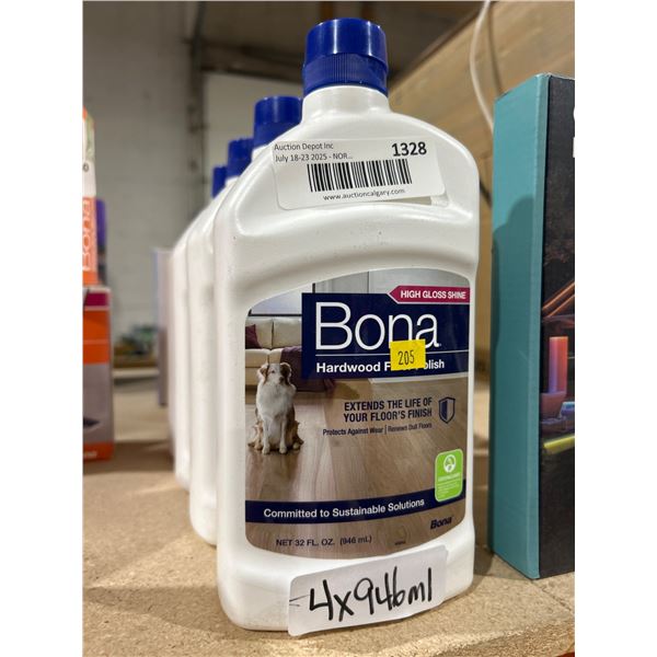 Bona Hardwood Floor Polish, High Gloss Shine, 4 x 946ml