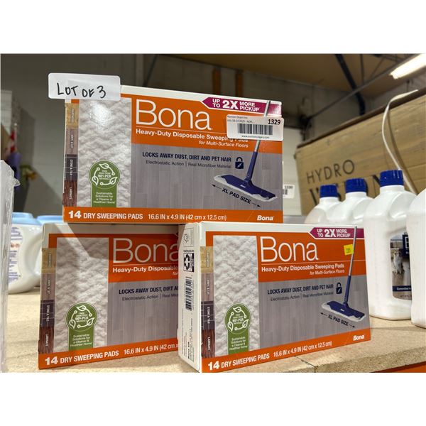 Bona Heavy-Duty Disposable Sweeping Pads, Multi-Surface Use, Lot of 3