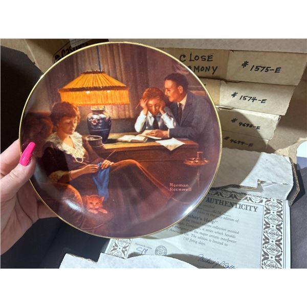 8 Edwin M. Knowles Norman Rockwell Collector Plates with Certificates
