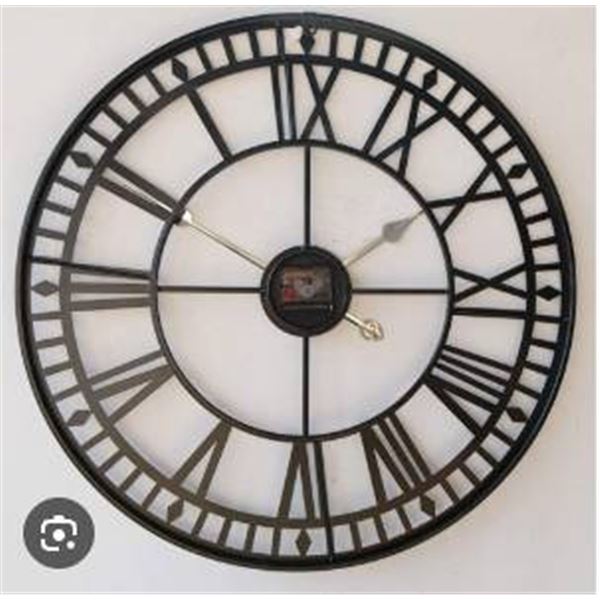 16-Inch Round Wall Clock With Roman Numerals and Black Frame