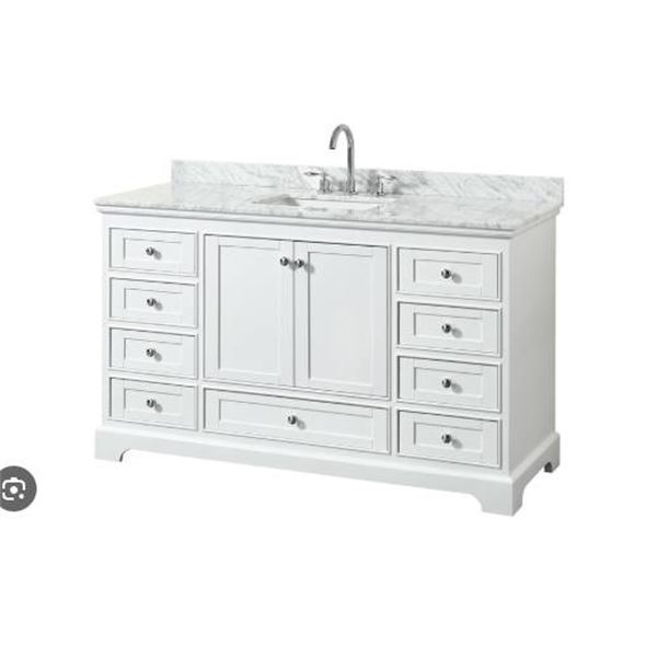 Wyndham Collection Carrara 60-Inch Oval 3-Hole Bathroom Cabinet, Style WC-2020-60-SGL-VAN