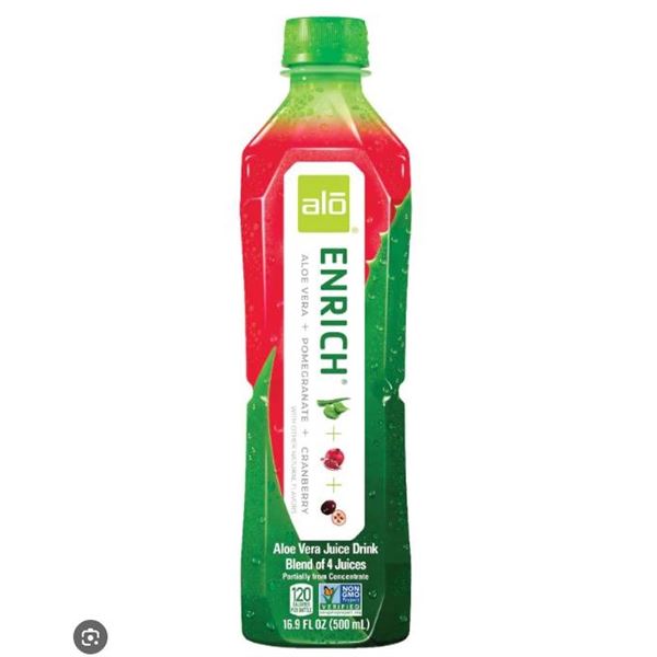 Alo Enrich Aloe Vera Juice Drink, Pomegranate and Cranberry, 12 x 500ml Bottles