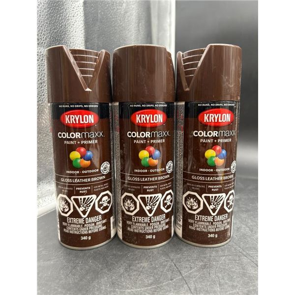Krylon Colormaxx Paint + Primer Gloss Leather Brown 340g, Set of 3