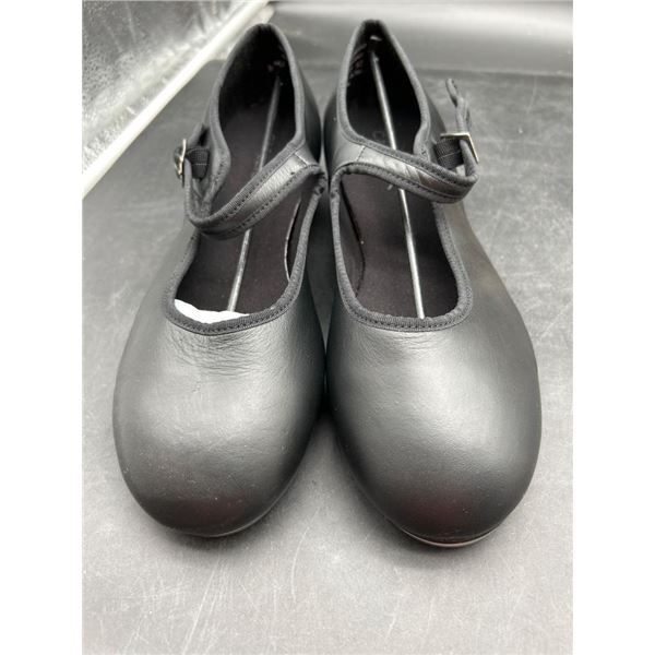 Black Leather Tap Dance Shoes with Metal Toe Plates, Size 9.5 M C2 3800