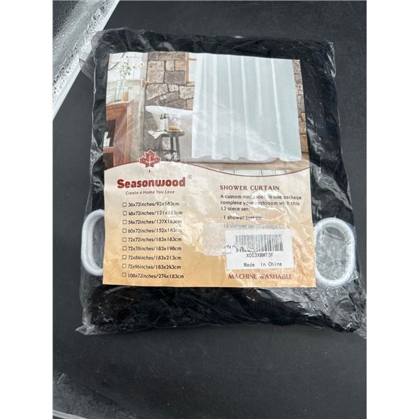 Seasonwood Polyester Shower Curtain with Hooks Black