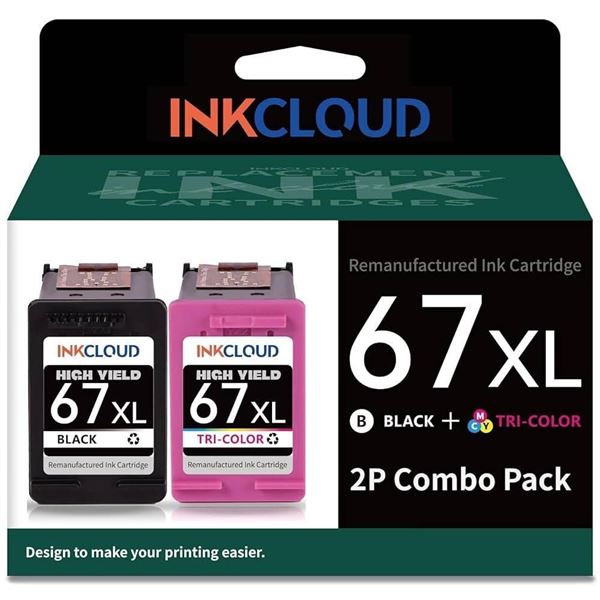 InkCloud 67XL Black and Tri-Color 2P Combo Pack for Printers