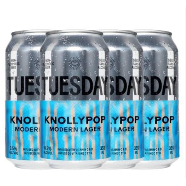Tuesday Knollypop Modern Lager Non-Alcoholic Beer, 4 x 355 mL
