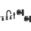Image 1 : Bathroom Faucet Set with Multiple Components in Black Finish