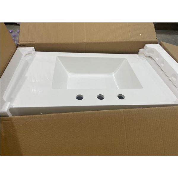 Rectangular White Vanity Sink Basin With Three Faucet Holes
