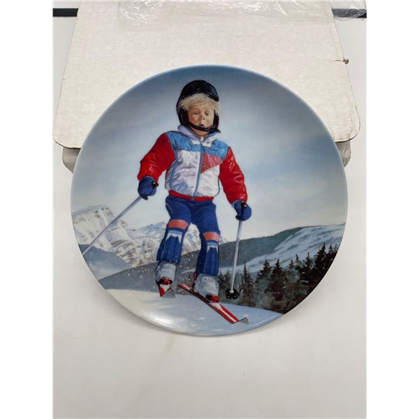 SKiNG Hot Dogger #98 Collector Plate Featuring Skier in Snowy Landscape