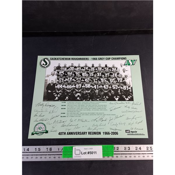 Autographed Saskatchewan Roughriders 1966 Grey Cup Champions 40th Anniversary Reunion Poster