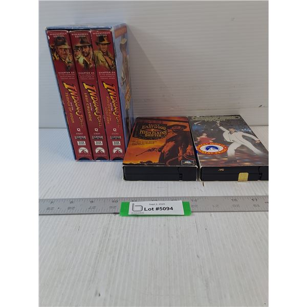 (5) VCR Tapes- Indian Jones, Clint Eastwood & Saturday Night Fever