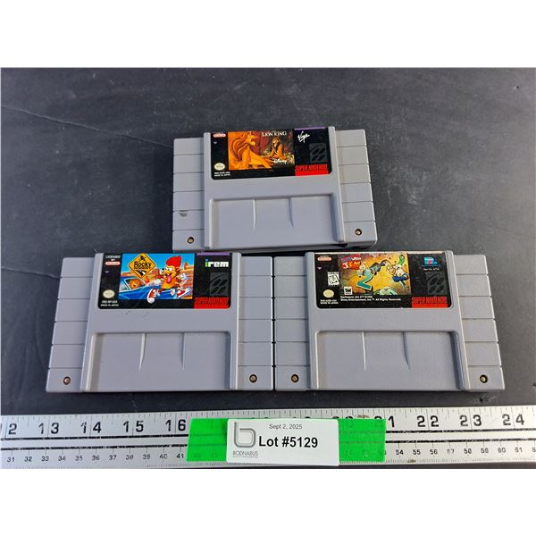 Super Nintendo Cartridges - Rocky Rodent, The Lion King, Earth Worm Jim, Authenticity Not Guaranteed