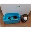Image 1 : Stained Glass Ceiling Light Fixture, Plastic Storage Tote, Misc -  PICK UP ONLY