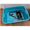 Image 2 : Stained Glass Ceiling Light Fixture, Plastic Storage Tote, Misc -  PICK UP ONLY