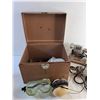 Image 2 : Metal Tool Box, Vintage Electric Drill, Sander, Disc Sander, Safety Goggles - As Is