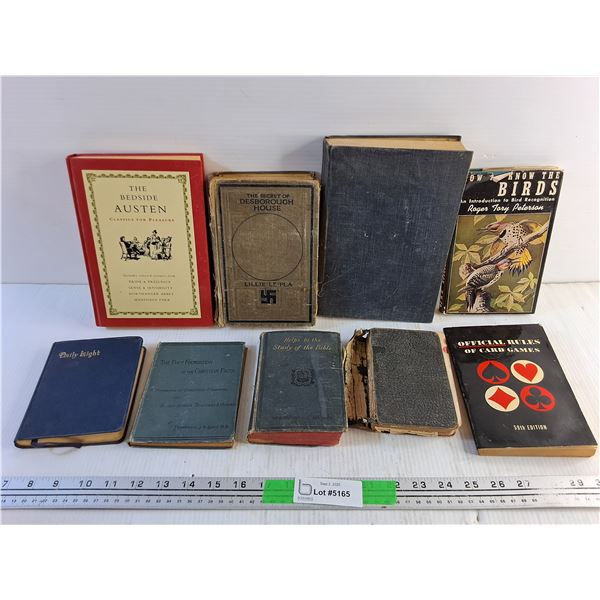 (9) Books - The Secret of Desborough House, The Bedside Austen, Official Rules of Card Games