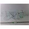 Image 1 : 7″ Glass Bowl, 9″ Glass Triangle Bowl, Glass Soap Dispenser, Misc