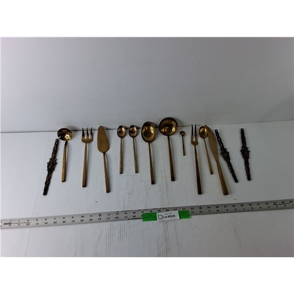 Lot of Brass Kitchen Ware, Spoons, Knives, Forks, Misc
