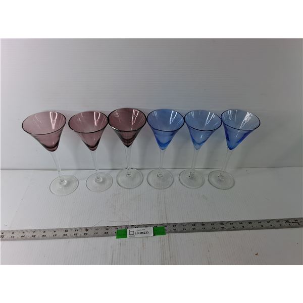 (6) 9″ Tall Colourful Martini Glasses