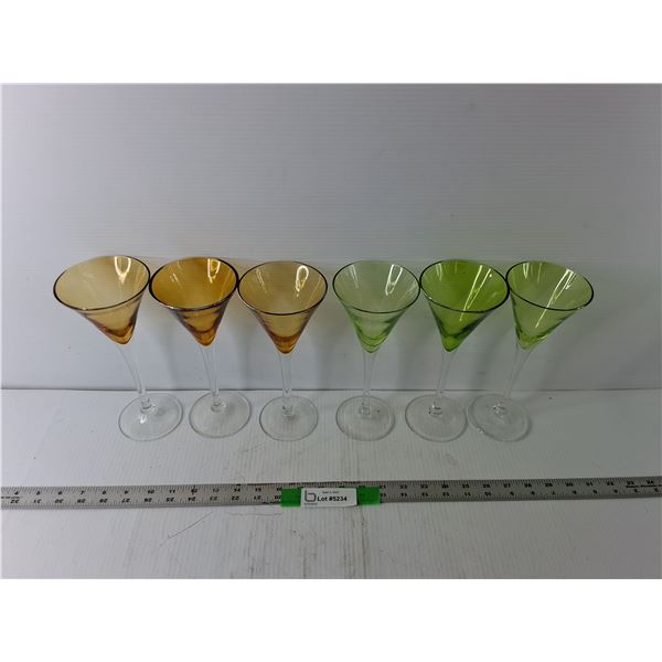 (6) 9″ Tall Colourful Martini Glasses