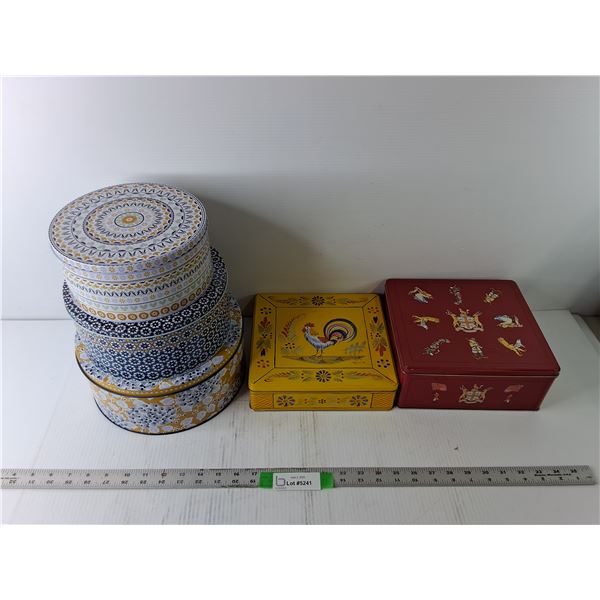 (2) 9″ Square Metal Tins, Set of (3) Circle Tins up to 11″