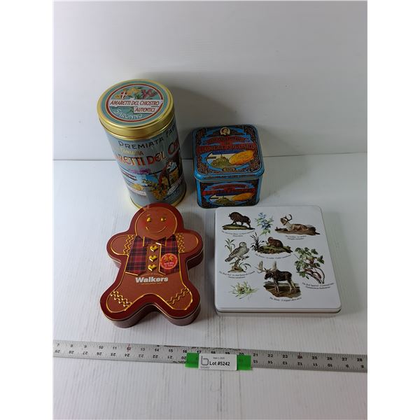 (4) Various Metal Cookie Tins, up to 10″
