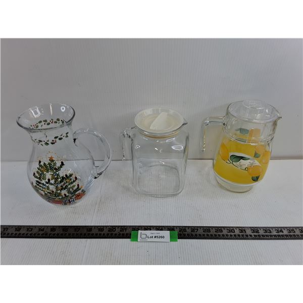 (3) Glass Pitchers up to 9″