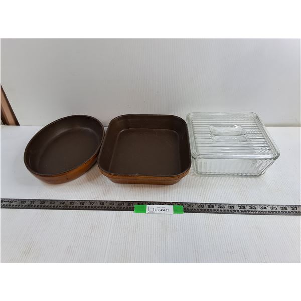 (2) Tfal Baking Trays up to 12″, 8x8″ Glass Dish With Lid