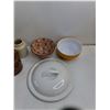 Image 2 : (3) Ceramic Jars, 8″ Ceramic Denby Tray, Yellow 6″ Emile Henry