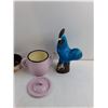 Image 2 : 5″ Pink Metal Tea Pot, 5″ Metal Pot, 10″ Ceramic Blue Rooster