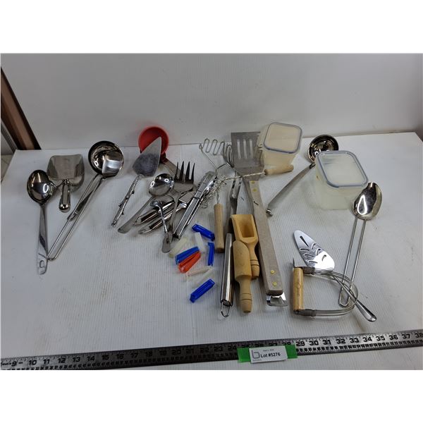 Lot of Misc Silverware and Kitchen Utensils, Spoons, Forks, Scoops, Misc