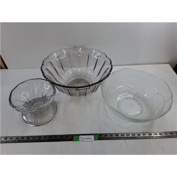 (3) Large Glass Bowls up to 15″