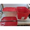 Image 1 : 23″ Red Plastic Tub With Lid, 20″ Clear Tub With Lid CANNOT SHIP