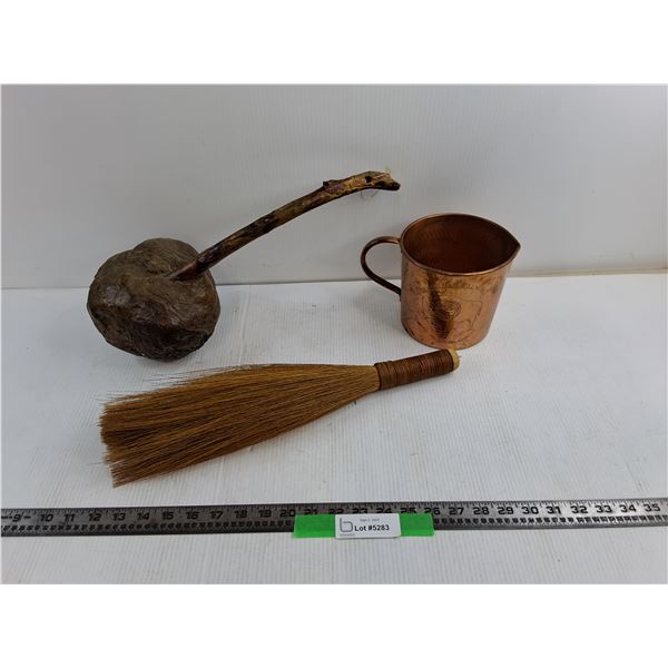 6″ Copper Mug, 16″ Hand Duster, Burled Wood