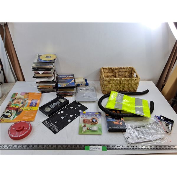 Lot of Various Cds, Empty Cases, Floppy Disks, (2) VHS Movies, Chipset Cooler Kit, Misc