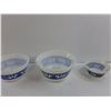 Image 2 : (3) Fire King Glass Bowls Blue Japanese Pagoda Design