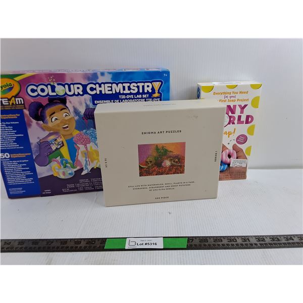Creative Hobby Lot - Color Chemistry, Enigma Puzzle, Tiny World Soap DIY Kit