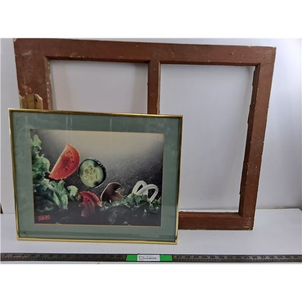 Framed Art Print 20" x 16" and Vintage Window Frame 31" x 25"