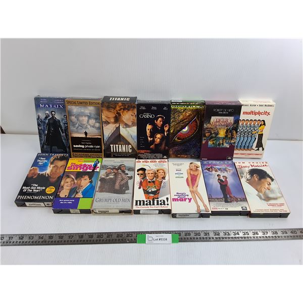 (14) VHS movies, Adam Sandler, Matrix, Titanic, misc