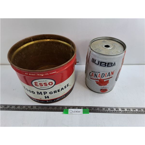 (2) Metal Containers, 10″ Bubba Container , 11″ Esso Container