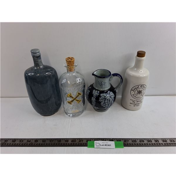 (3) Ceramic Bottles up to 11″ (1) Glass Bottle With Cork