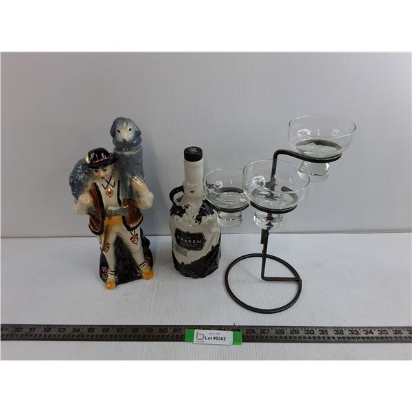14″ Wine Glass Holder With Glasses, Ceramic Sheep Bottle, the Kraken Bottle