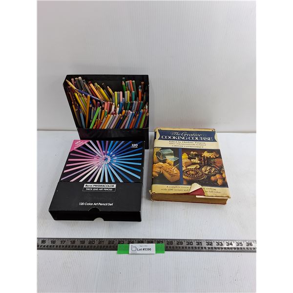 Partial Prismacolor Pencil Set, the Creative Cooking Course Cook Book