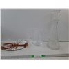 Image 1 : (3) Various Glassware - Lobster Plate, Pitcher, Tall Lidded Vase