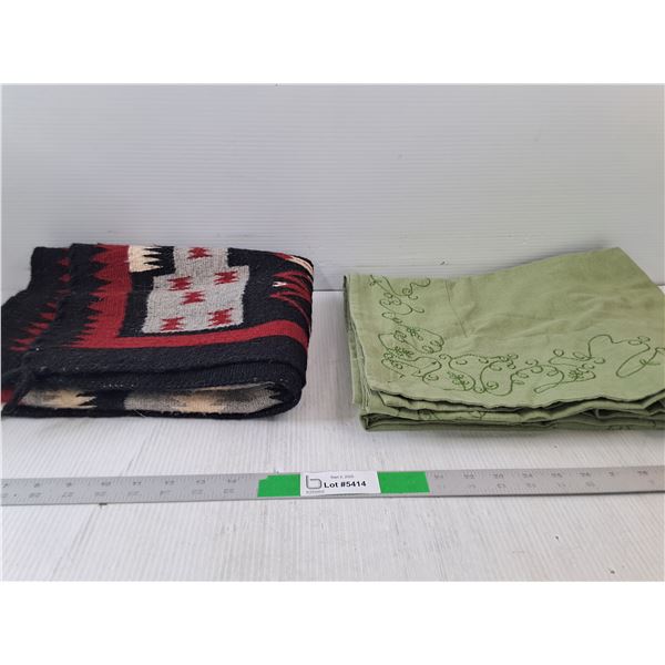 Red Southwestern Fleece Blanket 27" x 40", Green Linen Blanket 96" x 54"