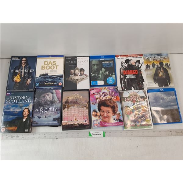 (13) Variuos DVDS/Blu-Ray Lot - Muppets Christmas Carol, War Movies, History Movies, Misc
