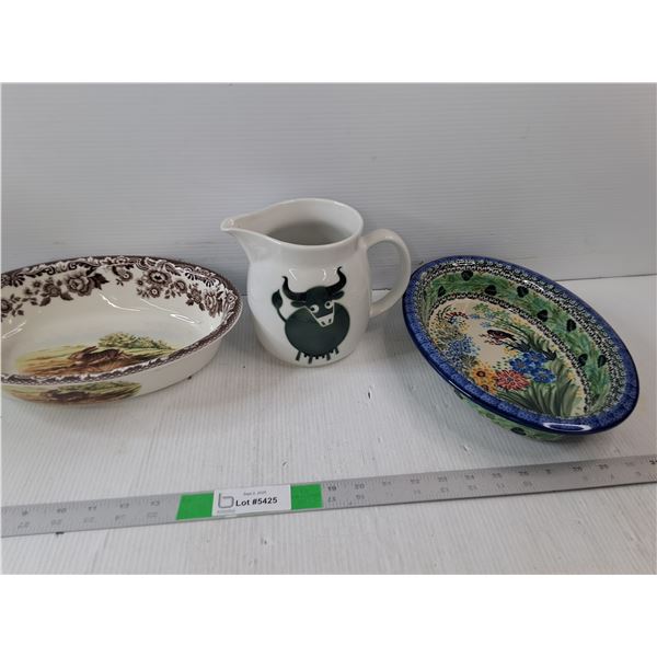 Spode Hare Decorative Dish, Polish Bolestawcu Flower Bowl, Cow Milk Pitcher