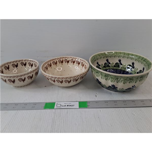 Polish Bolestawcu Rooster Bowl Set, Rabbit Bolestawcu Bowl Large