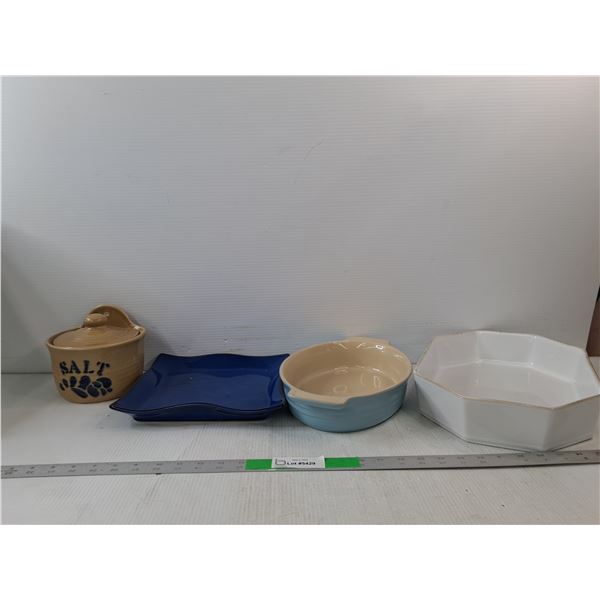 Stoneware Octagonal Casserole Dish, Blue Oval Baking Dish Ceramic, Blue Glazed Plate, Salt Container